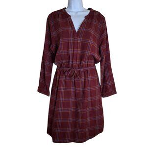 prAna Loop to Pines Shirt Dress Size XL Dark Red Plaid Organic Cotton Flannel